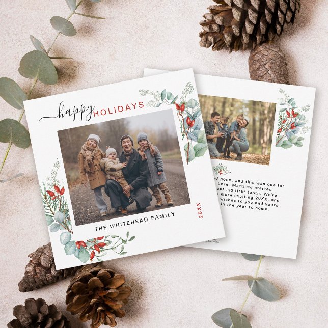 Cartes Pour Fêtes Annuelles Verdure botanique Aquarelle Élégante (You will love these beautiful Christmas cards! They feature botanical watercolor pine and berries.)