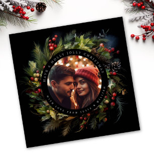 Cartes Pour Fêtes Annuelles Verdure Botanique de noël photo carré noir