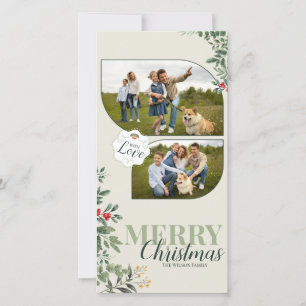 Cartes Pour Fêtes Annuelles Verdure Botanique Joyeux Noël 2 Photo de Famille
