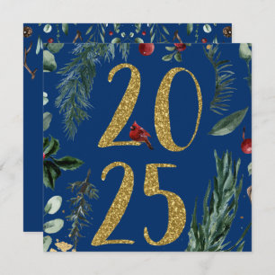 Cartes Pour Fêtes Annuelles Verdure rustique 2025 Bleu Nouvel An Vacances
