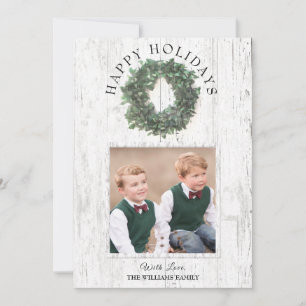 Cartes Pour Fêtes Annuelles Verdure rustique Wreath Family Deux Photos Happy