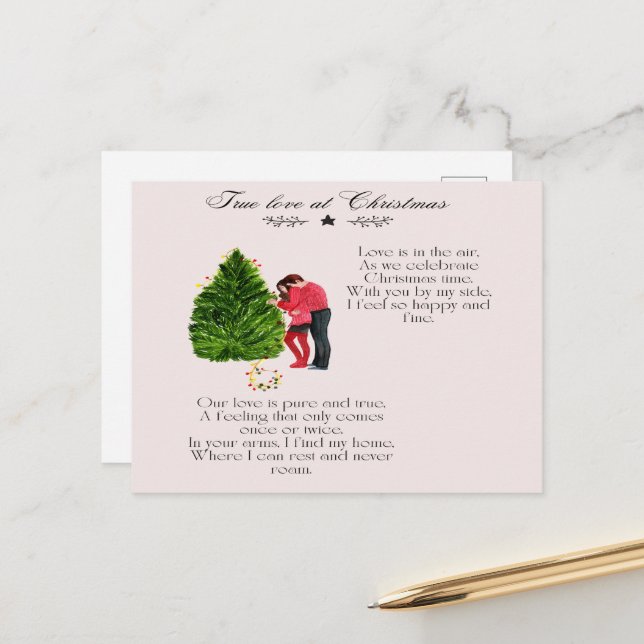 Cartes Pour Fêtes Annuelles Véritable Amour Au Poème De Noël (Devant/Arrière en situation)