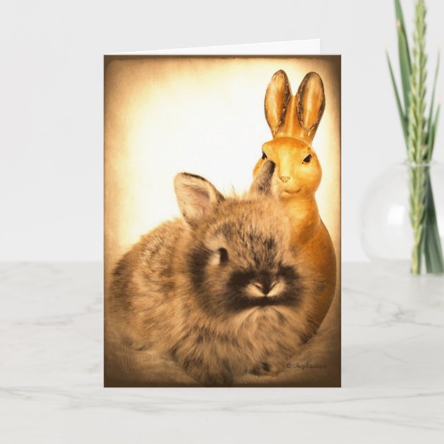 Cartes Pour Fêtes Annuelles Véritable lapin et faux lapin Pâques (Devant)