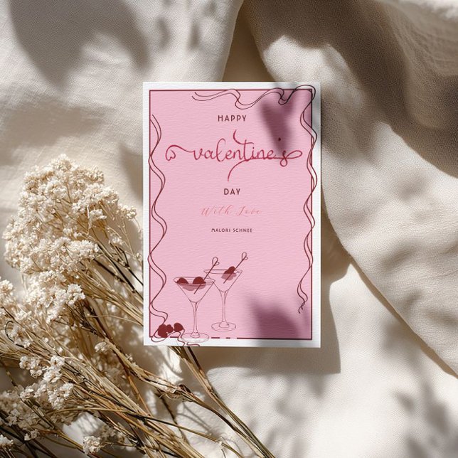 Cartes Pour Fêtes Annuelles Verre à Martini Rose – Soirée de la Saint-Valentin (Créateur téléchargé)