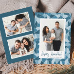 Cartes Pour Fêtes Annuelles Verre Bleu Joyeux Hanoukka 3 Photo<br><div class="desc">Envoyez des salutations de vacances à vos amis et votre famille avec ces cartes photos Hanoukka modernes. Le design présente votre photo de famille verticale préférée encadrée en blanc avec un arrière - plan de verre aquarellé dépoli dans les tons clairs et bleu foncé. "Happy Hanoukka" s'affiche ci-dessous dans un...</div>