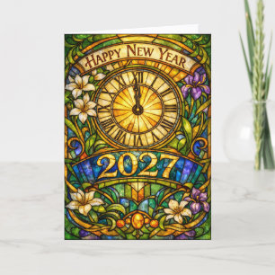 Cartes Pour Fêtes Annuelles Verre Coloré Floral Nouvel An 2027