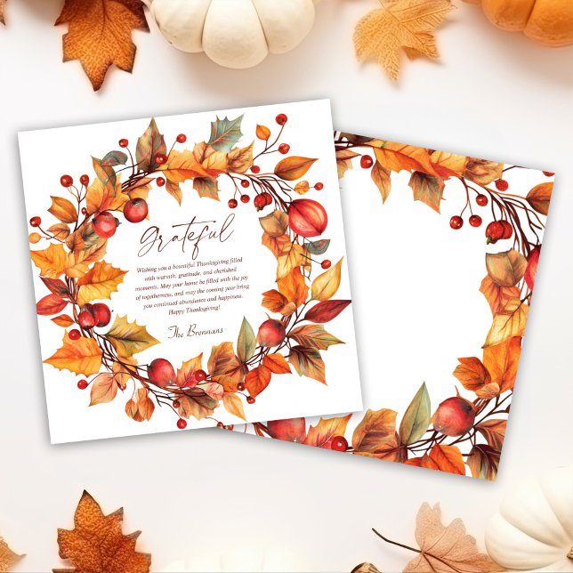 Cartes Pour Fêtes Annuelles Verre d'automne Élégant Thanksgiving rustique (Autumn Wreath Elegant Rustic Thanksgiving Holiday Card)