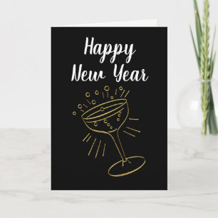 Cartes Pour Fêtes Annuelles Verre de Champagne d'or Bonne année