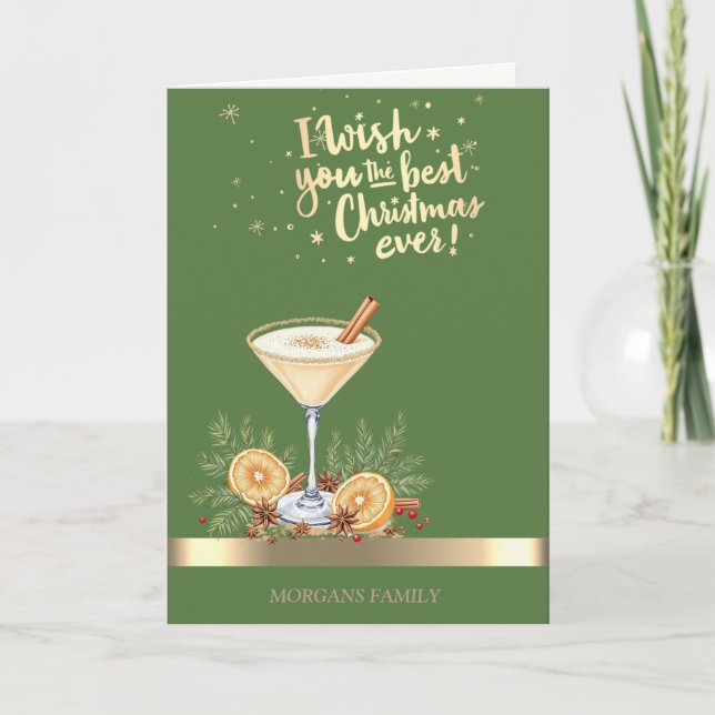 Cartes Pour Fêtes Annuelles Verre de Noël Gold Stripe Green Holiday (Devant)