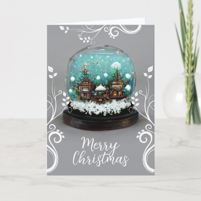 Cartes Pour Fêtes Annuelles Verre Snowball Village d'hiver Snowflics Noël (Devant)