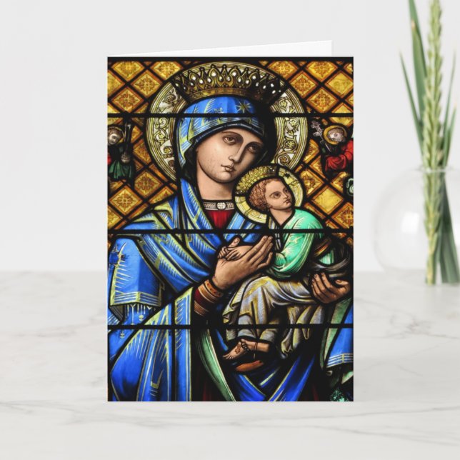 Cartes Pour Fêtes Annuelles Verre souillé Madonna de Français et Noël d'enfant (Devant)