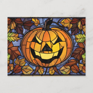Cartes Pour Fêtes Annuelles Verre tendu Halloween Citrouille et feuilles d'aut