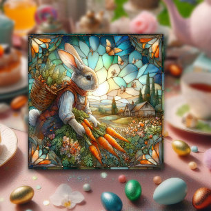 Cartes Pour Fêtes Annuelles Verre Trait Tissu Pâques Lapin Pays Récolte