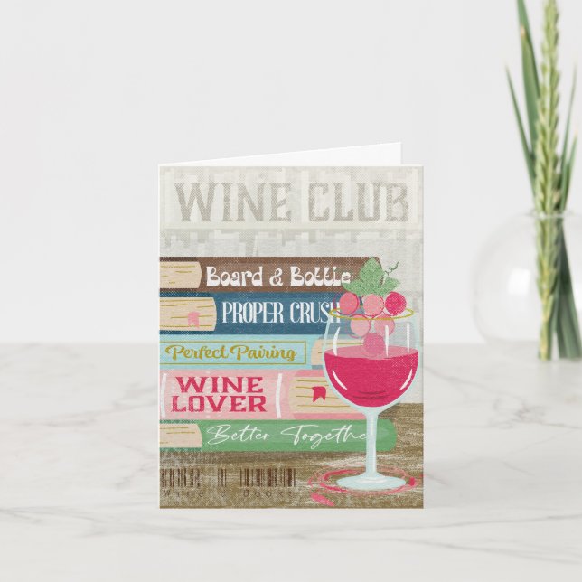 Cartes Pour Fêtes Annuelles Verre Vin Livre Stack Club Vin Livre Lover (Devant)