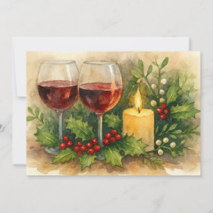 Cartes Pour Fêtes Annuelles Verres à vin de Noël Bougie Houx & Gui