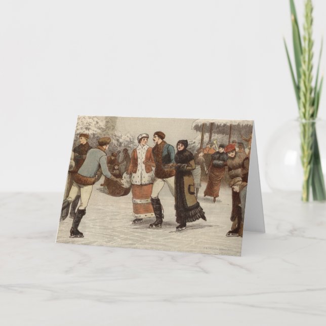 Cartes Pour Fêtes Annuelles Vers 1899 : Les patineurs de glace apprécient Noël (Devant)