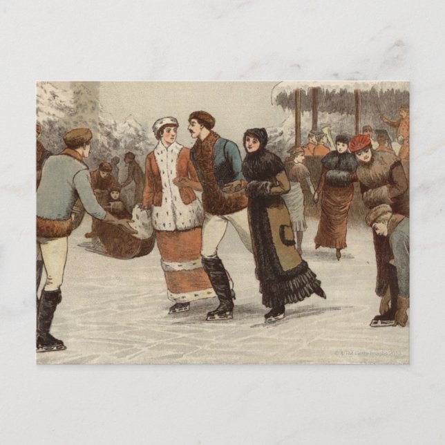 Cartes Pour Fêtes Annuelles Vers 1899 : Les patineurs de glace apprécient Noël (Devant)