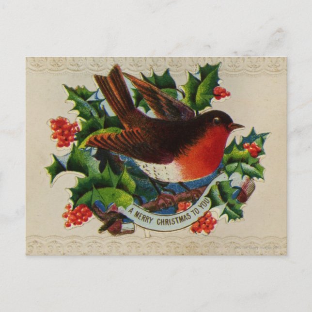 Cartes Pour Fêtes Annuelles Vers 1900 : Un rouge-gorge traditionnel de Noël (Devant)
