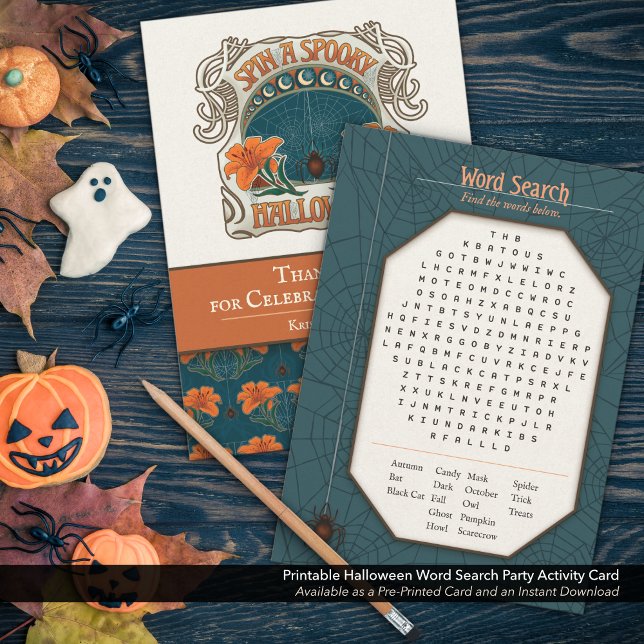 Cartes Pour Fêtes Annuelles Version imprimable Halloween Mot simple Recherche  (Printable Halloween Easy Word Search. Create a Custom Favor for Your Holiday Party, Blue.)