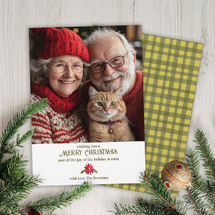 Cartes Pour Fêtes Annuelles Vert classique En vichy Poinsettia 1 Photo Noël