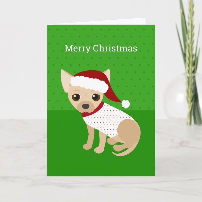 Cartes Pour Fêtes Annuelles Vert de Père Noël Chihuahua (Devant)