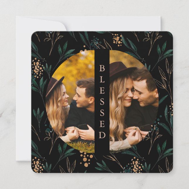 Cartes Pour Fêtes Annuelles Vert doré Béni Deux Photo Noir (Devant)