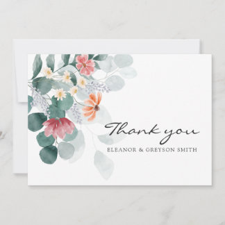 Cartes Pour Fêtes Annuelles Vert élégant fleur sauvage eucalyptus merci