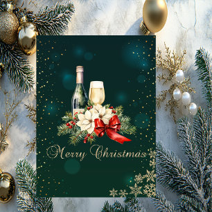 Cartes Pour Fêtes Annuelles Vert élégant,Flocons,Poinsettia Wine
