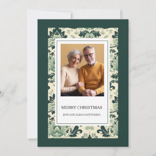 Cartes Pour Fêtes Annuelles Vert élégant floral vintage Photo Joyeux Noël