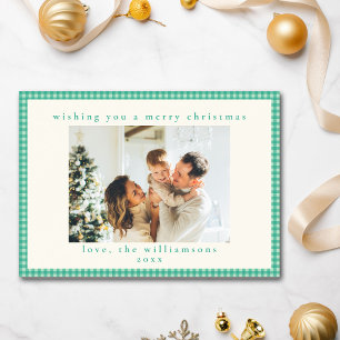Cartes Pour Fêtes Annuelles Vert émeraude gingham à carreaux Noël en famille