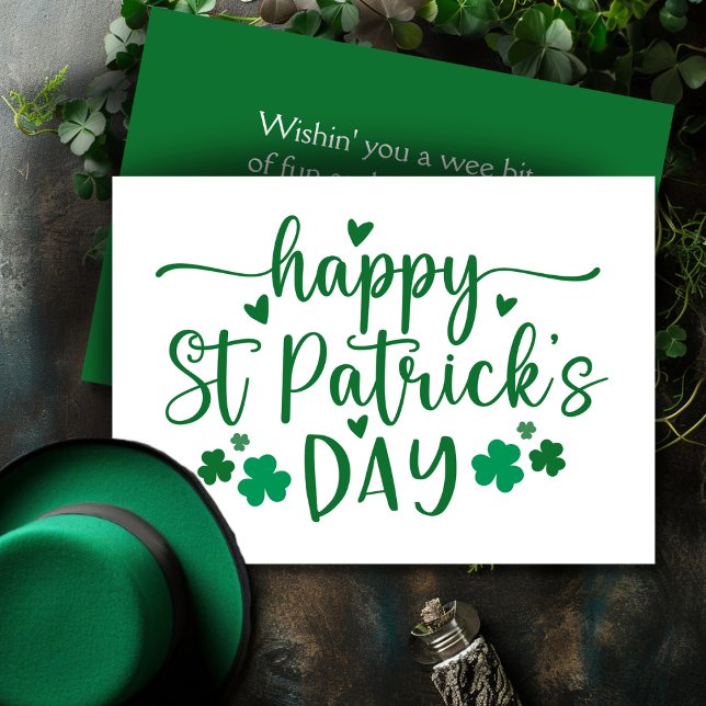Cartes Pour Fêtes Annuelles Vert et blanc Joyeux St. Patrick's Day Custom (Green and White Happy St. Patrick's Day Custom Holiday Card)