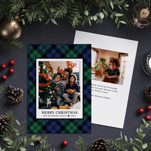 Cartes Pour Fêtes Annuelles Vert et bleu Tartan Plaid Joyeux Noël Photo (Créateur téléchargé)