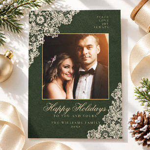 Cartes Pour Fêtes Annuelles Vert foncé Elégant Famille Photo Noël