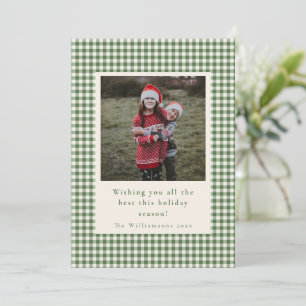 Cartes Pour Fêtes Annuelles Vert Gingham à carreaux rustique Deux photos Verti