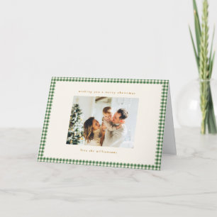 Cartes Pour Fêtes Annuelles Vert Gingham Carreaux Photo Personnalisé Noël Plié