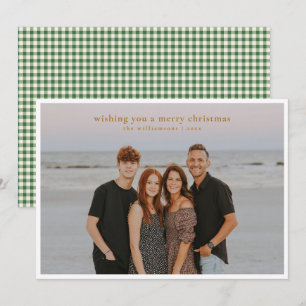 Cartes Pour Fêtes Annuelles Vert Gingham Joyeux Noël Photo Entière Famille