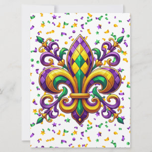 Cartes Pour Fêtes Annuelles Vert jaune pourpre Mardi Gras fleur de lis
