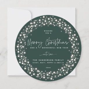 Cartes Pour Fêtes Annuelles Vert Joyeux Noël Script Éclairage étincelant