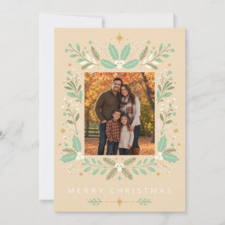 Cartes Pour Fêtes Annuelles Vert Menthe Botanique Joyeux Noël Famille Personna