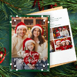 Cartes Pour Fêtes Annuelles Vert moderne 5 photo collage Joyeux Noël<br><div class="desc">Simple minimaliste stylisé cinq photos de famille personnalisées "Joyeux Noël et une bonne année" (changeable) typographie texte superposer modèle de carte de vacances de Noël avec cadre vert forêt et flocons de neige.                              Facile à personnaliser avec vos images,  texte,  signature de nom et souhaits des deux côtés !</div>