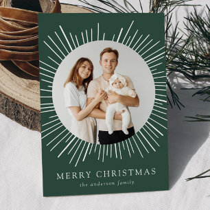 Cartes Pour Fêtes Annuelles Vert moderne Sunburst Joyeux Noël 2 Photo