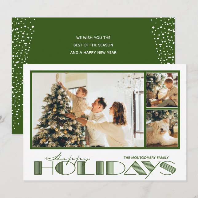 Cartes Pour Fêtes Annuelles Vert Multiple Photo Joyeux (Devant / Derrière)