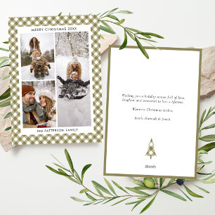 Cartes Pour Fêtes Annuelles Vert olive moderne Gingham carreaux 3 Photo Noël