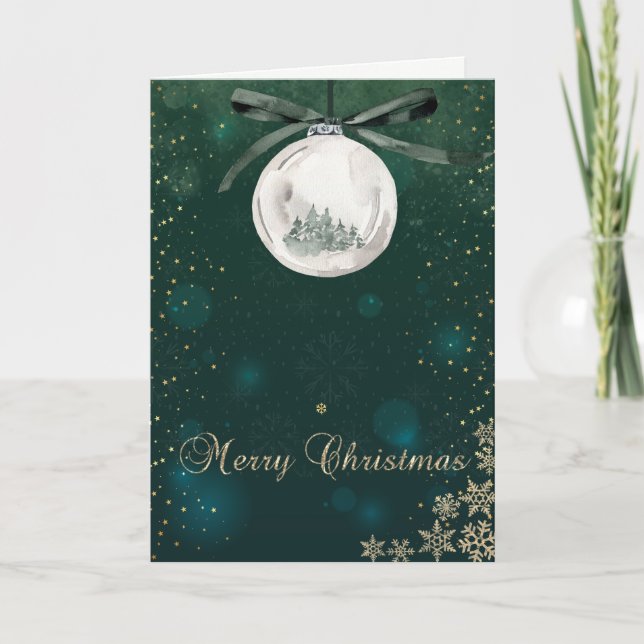 Cartes Pour Fêtes Annuelles Vert, Pins de Noël Pneus Snowflakes (Devant)