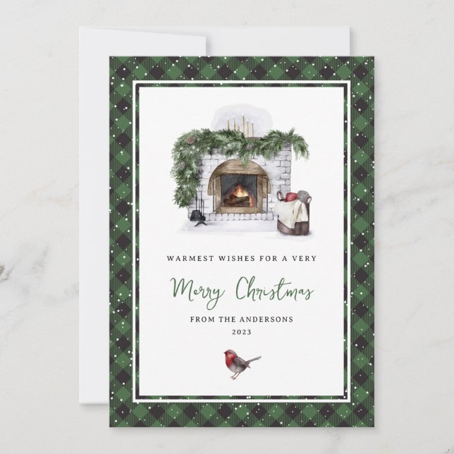 Cartes Pour Fêtes Annuelles Vert Plaid Aquarelle Chaleureux Voeux de Noël Cart (Devant)