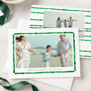 Cartes Pour Fêtes Annuelles Vert Préppy Noël Dentelé Photo de Famille Noël