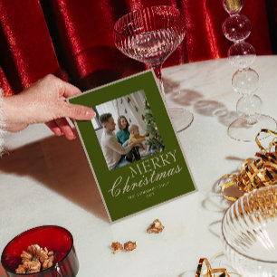 Cartes Pour Fêtes Annuelles Vert Rétro Beige Vieil Argent Photo Noël