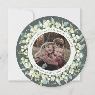 Cartes Pour Fêtes Annuelles Vert Rond/Carré Snowberry+Eucalyptus Photo
