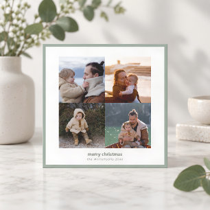 Cartes Pour Fêtes Annuelles Vert Sauge Quatre Photo Noël Moderne Minimaliste