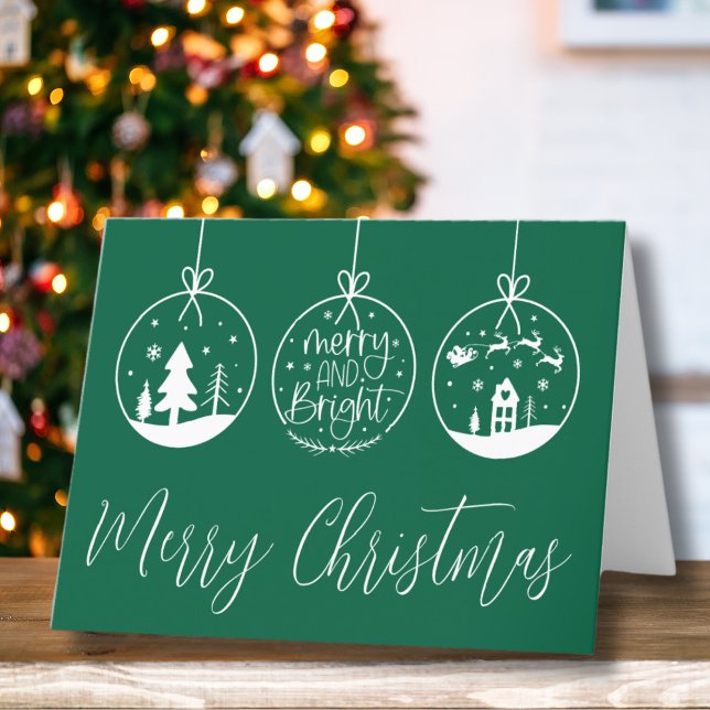 Cartes Pour Fêtes Annuelles Vert Script Joyeux Noël (Simple Green Ornament Script Merry Christmas Holiday Card )